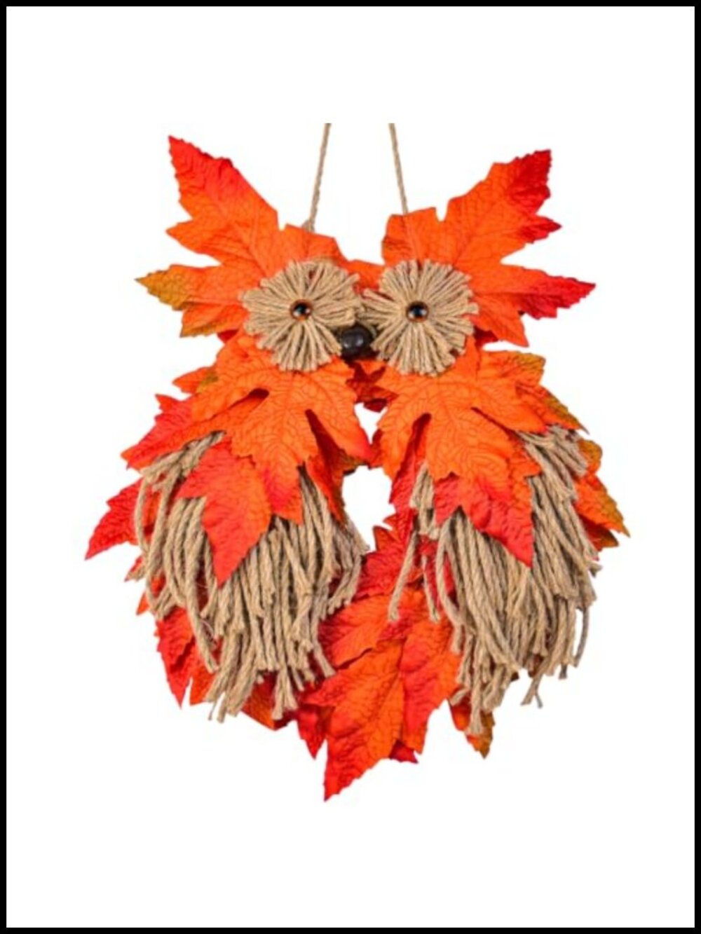 Handcrafted Owl Fall Wreath Jute Burlap 14x9 Front Door Thanksgiving Decor